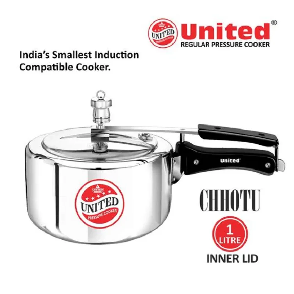 United Aluminium Inner Lid Pressure Cooker - Induction Base, Bakelite Handle, Silver, 1 L-2.webp